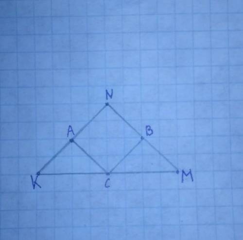 На сторонах MN, NK и KM равнобедренного треугольника MNK с основанием KM отметили точки A, B и C так