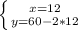 \left \{ {{x=12} \atop {y=60-2*12}} \right.