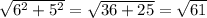 \sqrt{6^2+5^2} =\sqrt{36+25} =\sqrt{61}