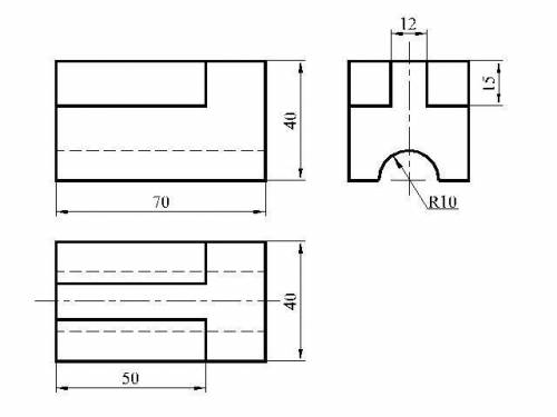 Выполнить чертеж модели в трех видах, изменив ее конструкцию: заменив выступающую часть детали выемк