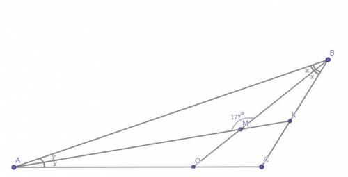 Биссектрисы углов А и B треугольника ABC пересекаются в точке м.Найдите C, если АMB = 177​