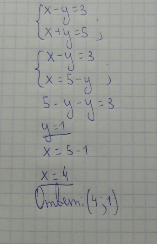 1. Розв'язати графічно систему рівнянь:{х-у=3{х+у=5.​