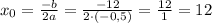 x_0 = \frac{-b}{2a} = \frac{-12}{2\cdot (-0,5)} = \frac{12}{1} = 12