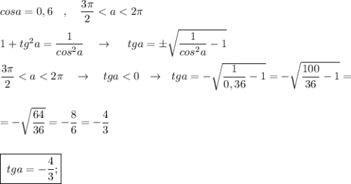 cosa=0,6\ \ \ ,\ \ \ \dfrac{3\pi }{2}