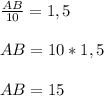 \frac{AB}{10} =1,5 \\\\AB = 10*1,5\\\\AB = 15