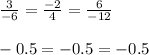 \frac{3}{-6}=\frac{-2}{4}=\frac{6}{-12}\\\\ -0.5=-0.5=-0.5