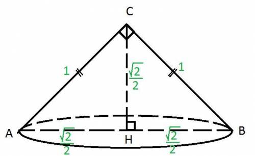 Найдите объем конуса, если его образующая равна l, а осевым сечением является прямоугольный треуголь