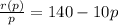 \frac{r(p)}{p} = 140-10p