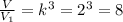 \frac{V}{V_{1}}=k^{3}=2^{3}=8