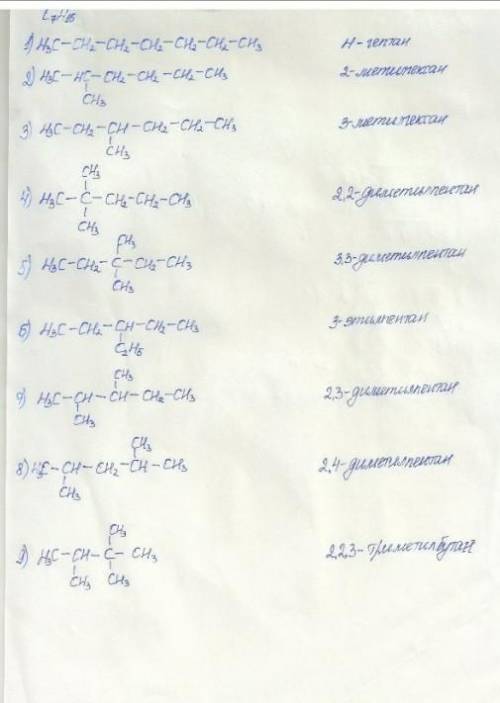Изобразите структурные формулы всех изомерных алканов состава С7Н16. Назовите все соединения.