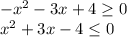 -x^{2} -3x+4\geq 0\\x^2+3x-4\leq 0