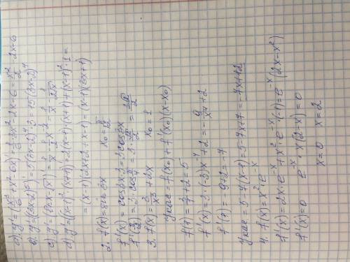 1.Найти производную функции: a) y=x^3/6+x^2-6x b) y=(3x-2)^5 c) y=ln⁡x-√x d) y=(x-1)^2 (x+1) 2. Найт