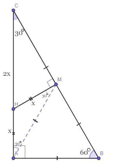 в прямоугольном треугольнике один из углов равен 30°. Докажите, что в этом треугольнике отрезок перп
