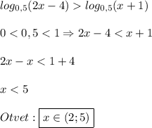 log_{0,5}(2x-4)log_{0,5}(x+1)\\\\0