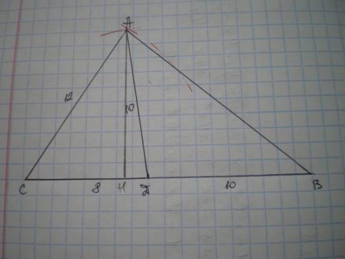 Нужна ваша В треугольнике ABC отрезок AD, опущенный на сторону BC, равен отрезку BD. AC=12, CD=8 и A