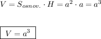 V=S_{osnov.}\cdot H=a^2\cdot a=a^3\\\\\\\boxed {\ V=a^3\ }