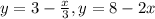 y = 3 - \frac{x}{3}, y=8-2x