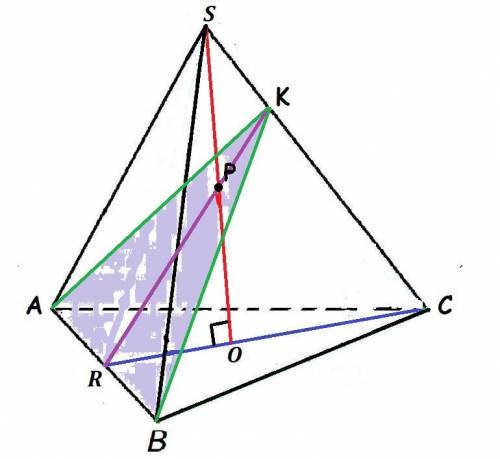 Построить сечение правильной треугольной пирамиды SABC плоскостью, проходящей через ребро АВ и серед