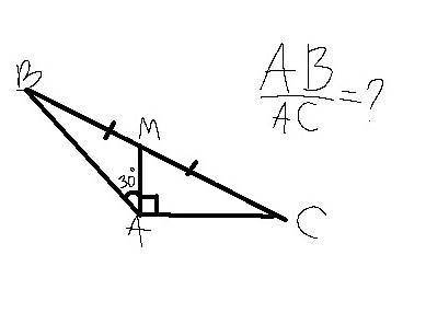 Найдите отношение двух сторон треугольника, если его медиана, выходящая из их общей вершины, образуе