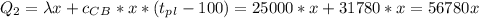 Q_2=\lambda x+c_C_B*x*(t_p_l-100)=25000*x+31780*x=56780x