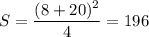 S=\dfrac{(8+20)^2}{4}=196