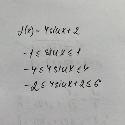 Укажите множество значений функции: f(x)= 4 sin(x) +2; Ребят можно все подробнее расписать