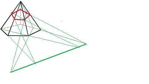 Построить сечение пятиугольной пирамиды плоскостью, заданной двумя точками на боковых несмежных рёбр