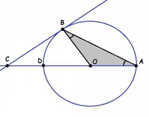Треугольник АОВ построен на радиусах окружности и ее хорде АВ, угол при основании 30. Через т. В про