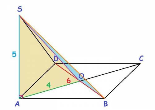 10. Отрезок AS=5 перпендикулярен плоскости ромба ABCD, O- точка пересечения диагоналей AC и BD, BD=6