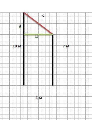Верхние концы двух вертикально стоящих столбов соединены перекладиной. Высота одного столба 10м, а д