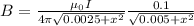 B=\frac{\mu_0I}{4\pi \sqrt{0.0025+x^2} }\frac{0.1}{\sqrt{0.005+x^2} }