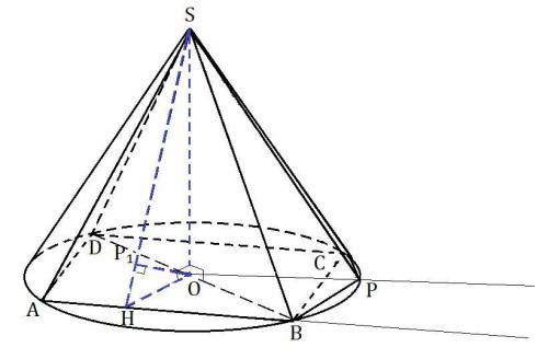 №3. Все плоские углы при вершине S пирамиды SABCD равны 60°. Около этой пирамиды описан конус с ради