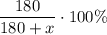 \dfrac{180}{180+x}\cdot 100\%