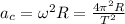 a_c=\omega^2R=\frac{4\pi^2R }{T^2}