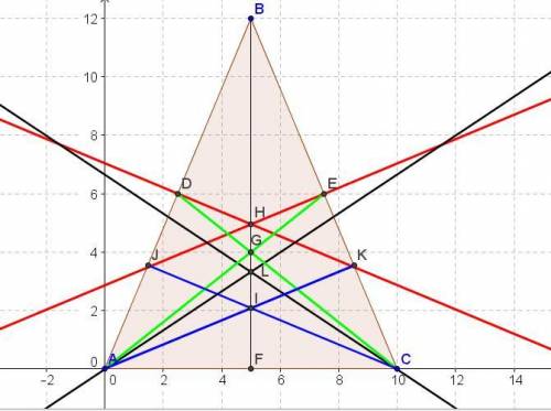 Треугольник ABC равнобедренный, AB=BC=13, AC=10. Найдите расстояние от вершины B до точек пересечени