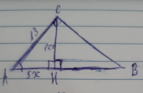 В треугольника ABC угол C равен 90 градусов, CH - высота, AC=13, tgA=5/12. Найдите AH.
