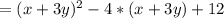 =(x+3y)^2-4*(x+3y)+12