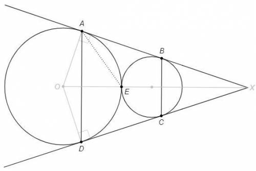 две окружности имеют внешнее касание,прямые ab и cd их общие касательные.точки а,в,с,д-точки касания