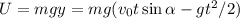 U = mgy = mg(v_0 t\sin\alpha - gt^2/2)