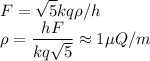 \displaystyle\\F = \sqrt{5}kq\rho/h\\\rho = \frac{hF}{kq\sqrt{5}} \approx 1\mu Q/m
