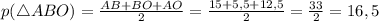p(\triangle ABO) = \frac{AB + BO + AO}{2} = \frac{15 + 5,5 +12,5}{2} = \frac{33}{2} = 16,5