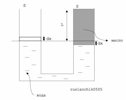 В два одинаковых сообщающихся сосуда налита вода так, что до верха осталось расстояние L. Когда в од