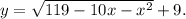 y=\sqrt{119-10x-x^2}+9.\\