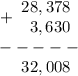 \begin{array}{r}+\begin{array}{r}28,378\\3,630\\\end{array} \\-----\\\begin{array}{r}32,008\end{array}\end{array}