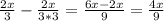 \frac{2x}{3} -\frac{2x}{3*3} =\frac{6x-2x}{9} =\frac{4x}{9}