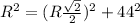 R^2=(R\frac{\sqrt{2} }{2})^2+44^2