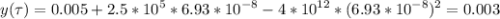 \displaystyle y(\tau)=0.005+2.5*10^5*6.93*10^{-8}-4*10^{12}*(6.93*10^{-8})^2=0.003