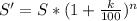 S' = S*(1+\frac{k}{100})^n