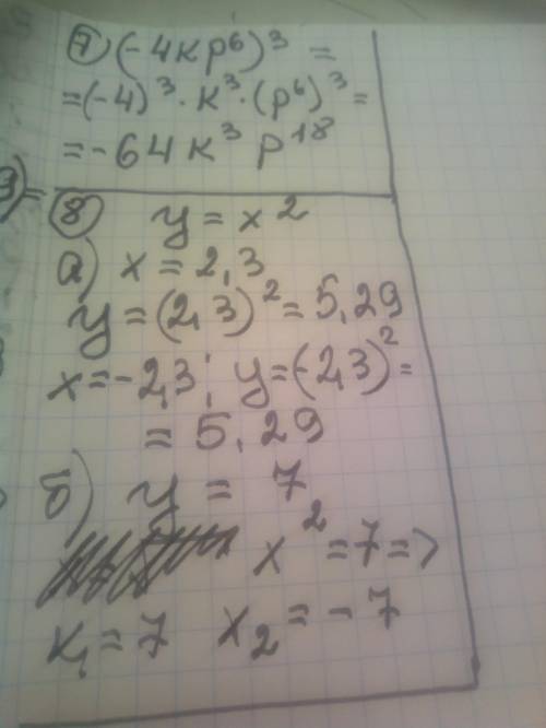 Упростите выражение (задания №№6—7): 6. -8x^5y^3*3,5x^3y7. (-4kp^6)^3.8. Используя график функции у