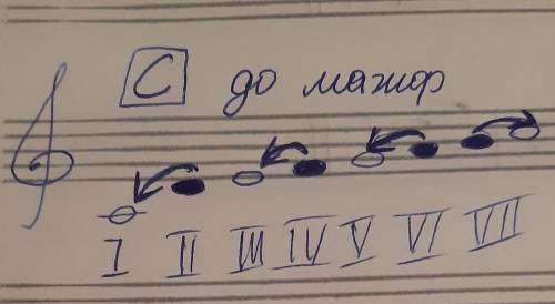 Запиши гамму До мажор, и ступеневые дорожки. Не забудь закрасить неустойчивые звуки и поставить разр
